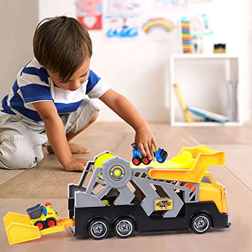 Tacobear 5 en 1 Camión de Construcción Coches Juguete Camión de Transporte Grandes con Sonido Pequeños Topadora Excavadora Camiones de Juguetes Regalos para Niños Niñas