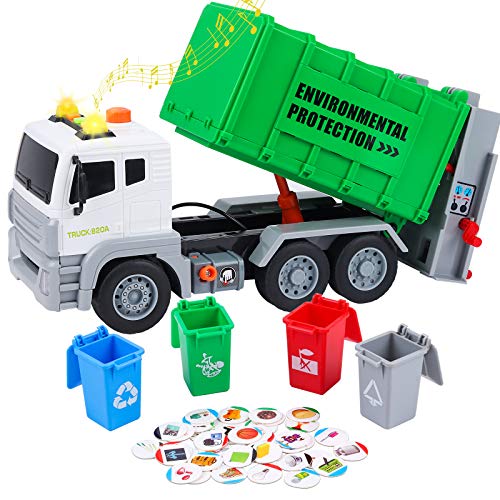 Tacobear Camion Basura de Juguete Grande Camión Basura Juguete con Basura y Luces y Sonidos Función Vehiculos Camion Juguete Regalo para Niños 3 4 5 6 7 8 años