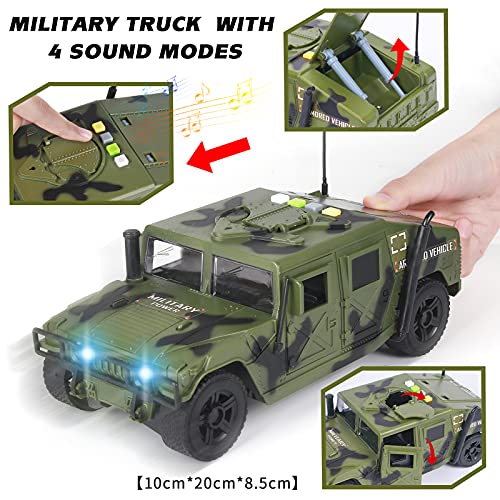 Tacobear Militar Juguete 18Pieza Vehículo Militar Avión de Transporte Camión Juguete Militar Ejército Juguete con Luz Sonido Soldados de Juguete Plastico Militar Regalo para niños 4 5 6 7 8 9+ años