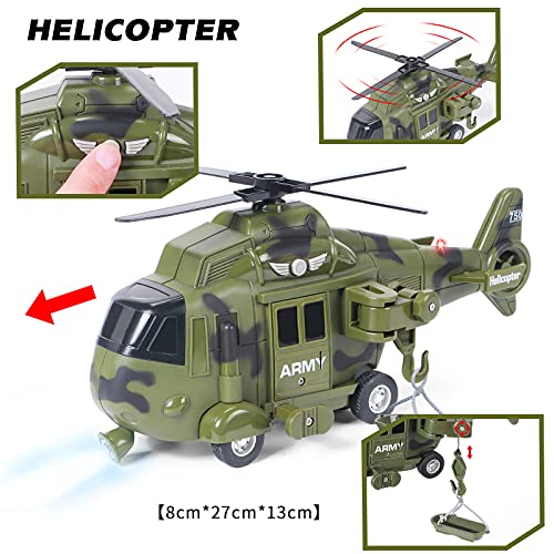 Tacobear Militar Juguete 18Pieza Vehículo Militar Avión de Transporte Camión Juguete Militar Ejército Juguete con Luz Sonido Soldados de Juguete Plastico Militar Regalo para niños 4 5 6 7 8 9+ años