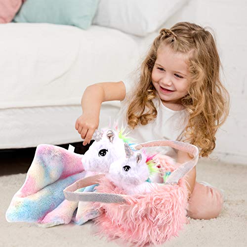 Tacobear Peluche Unicornio Juguete con Peluche Unicornio Bolso de Felpa Juego de Roles de bebé y mamá Unicornio Regalo Navidad Cumpleaños para Niñas 3 4 5 6 7 años