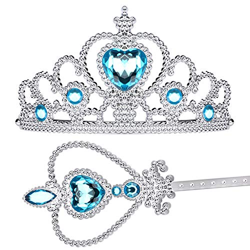 Tacobear Princesa Disfraz Accesorios Niña Princesa Collar Corona Guantes Pendiente Varita Mágica Pulsera Anillo Princesa Joyas Cosplay Accesorios (Azul- Princesa Elsa Cenicienta)