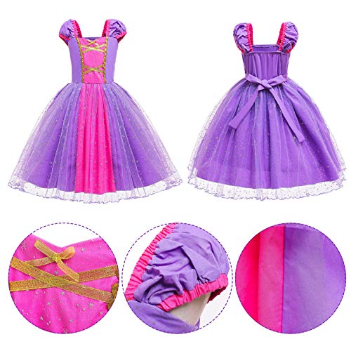 Tacobear Princesa Disfraz Niña Princesa Vestido con Collar Varita Mágica Corona Halloween Cosplay Carnaval Princesa Disfraces para Niña 2 3 4 5 6 Años(5-6 Años)