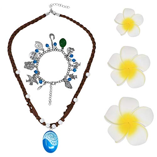 Tacobear Princesa Vaiana Accesorios Collar Vaiana Pulsera Vaiana y 3 Flor Pinzas de Cabello para niñas Mujer Vaiana Joyas Cosplay Disfraz