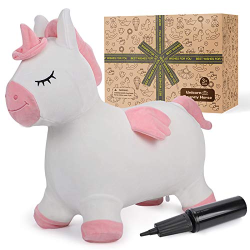 Tacobear Unicornio Saltador Hinchable Caballo Saltarin Juguete Animal Saltador Caballo con Bomba Juego Interior e Exterior Caballo de Salto Regalo para Niños Niñas 2 3 4 5 6 7 Años