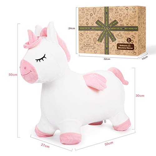 Tacobear Unicornio Saltador Hinchable Caballo Saltarin Juguete Animal Saltador Caballo con Bomba Juego Interior e Exterior Caballo de Salto Regalo para Niños Niñas 2 3 4 5 6 7 Años