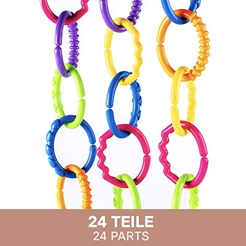 TALINU - Cadena de Cochecito de Colores - 24 Anillos Multicolor para Bebé - Juguete Colgante - Cadena de Carrito de Bebés - Aros de Agarre Mordedor Masticables