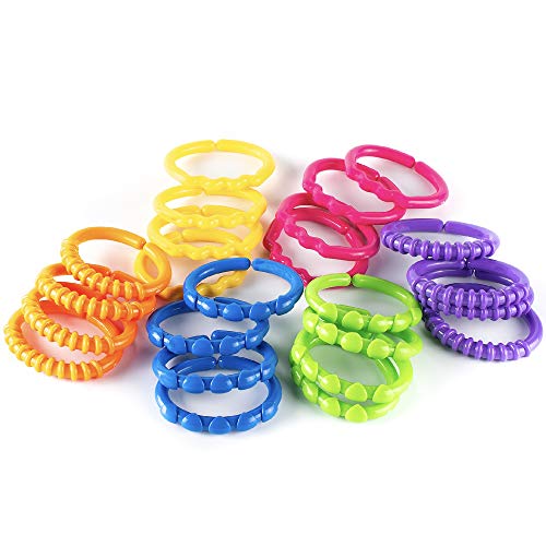 TALINU - Cadena de Cochecito de Colores - 24 Anillos Multicolor para Bebé - Juguete Colgante - Cadena de Carrito de Bebés - Aros de Agarre Mordedor Masticables