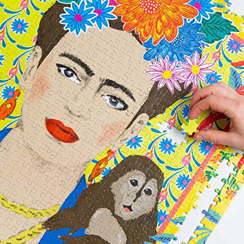 Talking Tables Frida Kahlo Rompecabezas de 1000 Piezas con póster y Hoja de Trivia | Cita inspiradora de Retrato de Mujer, diseño ilustrado Colorido, Regalo de cumpleaños, Regalos para Ella, Boho