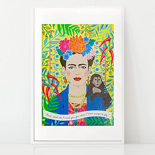 Talking Tables Frida Kahlo Rompecabezas de 1000 Piezas con póster y Hoja de Trivia | Cita inspiradora de Retrato de Mujer, diseño ilustrado Colorido, Regalo de cumpleaños, Regalos para Ella, Boho