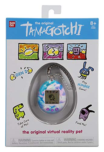 TAMAGOTCHI Original Sky – Alimentar, cuidar, nutrir – Mascota Virtual con Cadena para Jugar sobre la Marcha, Color Cielo. (Bandai 42873)