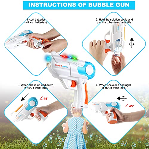 TangTag Máquina de Burbujas Niños,Pistola de Burbujas de Jabón con Luz y Música, Pistola de Pompas es Regalo de Deseos Niños, Apto para Todo Tipo Fiestas - Sin Incluir Líquido de Pompas Jabón y Pilas