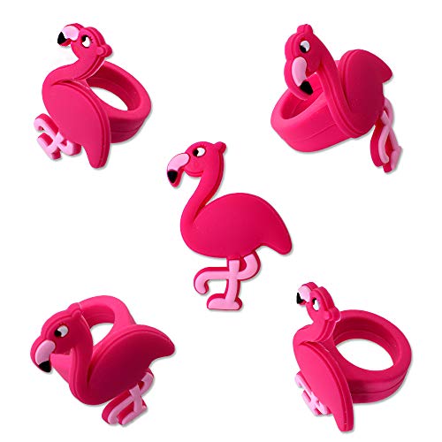 TE-Trend 6 Piezas Flamencos Anillo Decoración de Fiesta Set Niñas Anillo Joyeria Niños Recordatorio de Cumpleaños Fucsia