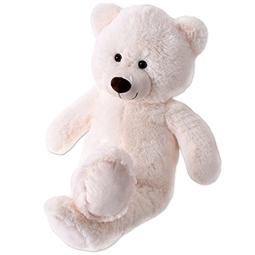 TE-Trend XL Felpa Osito de Peluche Grande Osito Peluche Osito Oso 80cm Beige Marrón Oso de Peluche Sentado - Dora Verde Mono