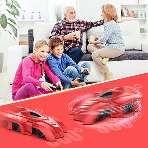 tech rc Mini Coche Teledirigido, Coche RC con Modo Pared / Suelo, 360° Gira, Alta Velocidad, con Luces LED Coche de Control Remoto , Buen Regalo para Niños