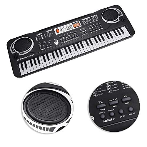 Teclado electrónico para piano, 61 teclas portátil teclado musical electrónico teclado de karaoke teclado de aprendizaje con micrófono para niños