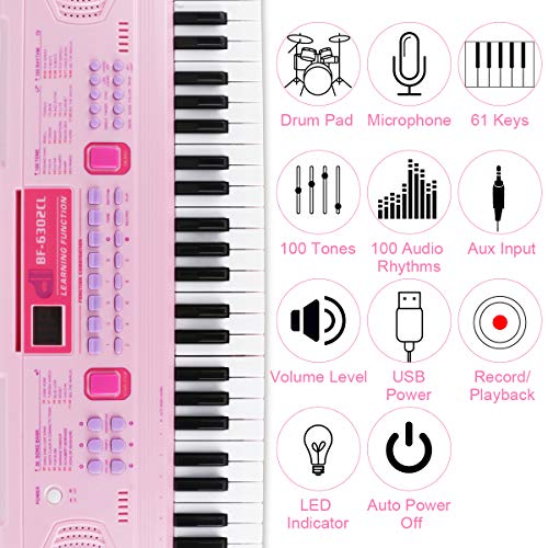 Teclado Piano 61 Teclas,Piano Digital Teclado de Piano Portátil Con Atril, Micrófono,Teclado de Piano