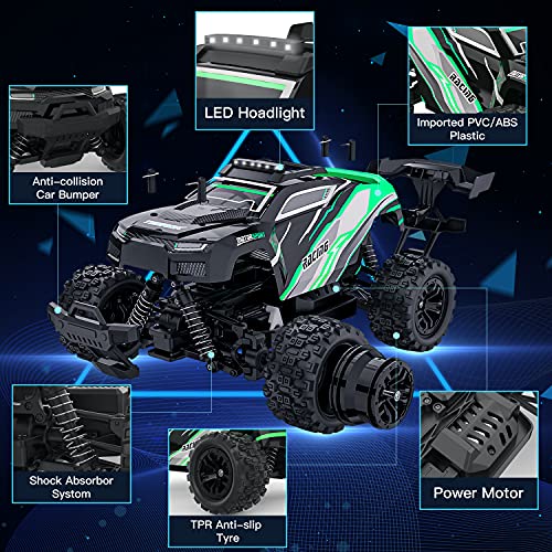 TEEROK Coche Teledirigido Todoterreno, 2.4Ghz Control Remoto Coche RC para Niños Adultos, 1:18 4WD 38Km/h Carreras de Alta Velocidad Off Road Buggy Camión 60min(2 Baterías), Regalos para Niños