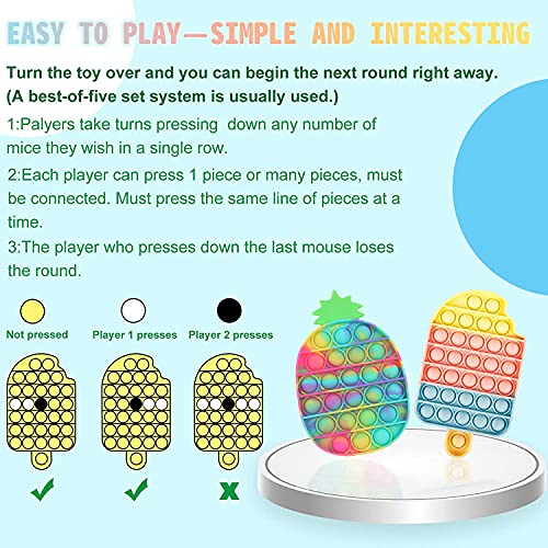 Telagoo Pop it Fidget Toy, Push Pop Bubble, Juegos para Aliviar el Estrés, Juguetes Sensoriales para Aliviar la Ansiedad, Adecuado para Niños y Adultos, Silicona Insípida Ecológica (Piña + Helado)