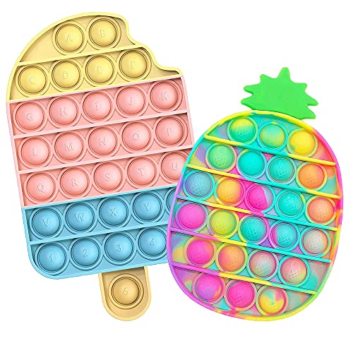 Telagoo Pop it Fidget Toy, Push Pop Bubble, Juegos para Aliviar el Estrés, Juguetes Sensoriales para Aliviar la Ansiedad, Adecuado para Niños y Adultos, Silicona Insípida Ecológica (Piña + Helado)