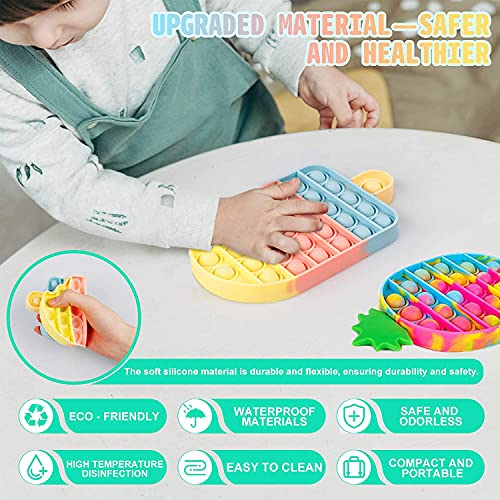 Telagoo Pop it Fidget Toy, Push Pop Bubble, Juegos para Aliviar el Estrés, Juguetes Sensoriales para Aliviar la Ansiedad, Adecuado para Niños y Adultos, Silicona Insípida Ecológica (Piña + Helado)