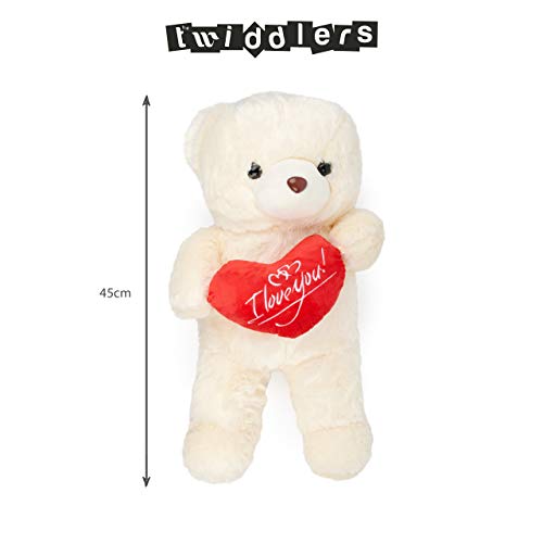 THE TWIDDLERS Blanco Oso Peluche (45cm) - Romántico Teddy Bear Regalo para Ocasiones Especiales