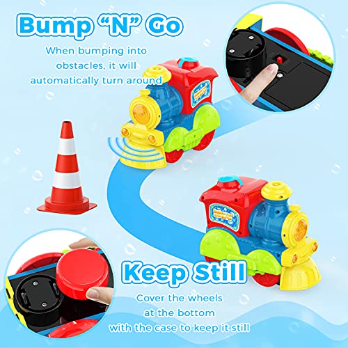 Theefun Máquina de Burbujas, Máquina de Burbujas para Niños Soplador de Burbujas de Tren Automático para Niños Pequeños al Aire Libre / Interior con 2 Soluciones de Burbujas y Destornillador