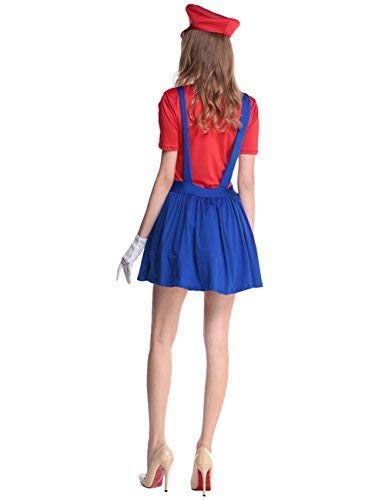 thematys Super Mario Luigi Gorra + Vestido + Barba + Guantes - Conjunto de Vestuario para Mujer Carnaval y Cosplay (M, Talla 160-165cm)