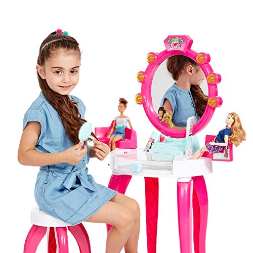 Theo Klein 5328 Salón de belleza Barbie, Con muchos accesorios, como peine, laca y pulverizador de perfume, Medidas 41 cm x 31 cm x 90 cm, Juguete para niños a partir de 3 años