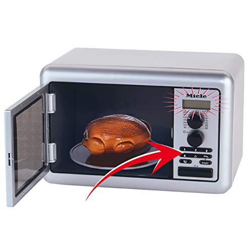 Theo Klein 9492 Horno microondas Miele, Con base giratoria a pilas, Reloj con tres limitaciones de tiempo y señal acústica, Medidas: 25 cm x 16 cm x 17,5 cm,