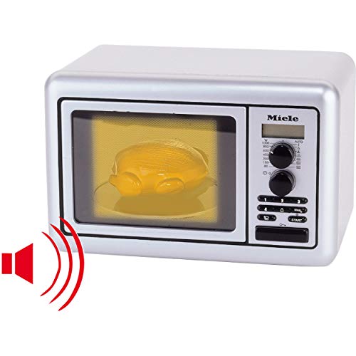 Theo Klein 9492 Horno microondas Miele, Con base giratoria a pilas, Reloj con tres limitaciones de tiempo y señal acústica, Medidas: 25 cm x 16 cm x 17,5 cm,