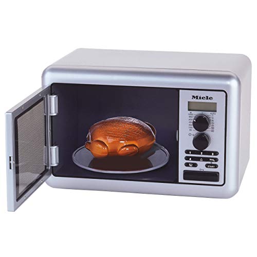 Theo Klein 9492 Horno microondas Miele, Con base giratoria a pilas, Reloj con tres limitaciones de tiempo y señal acústica, Medidas: 25 cm x 16 cm x 17,5 cm,