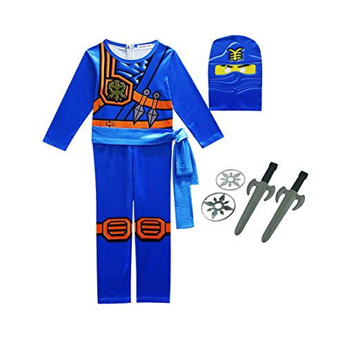 Thombase Disfraz de guerrero ninja para niños cosplay y fiesta de disfraces con arma, azul, Medium