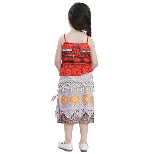 Thombase Moana Vaiana Traje de Princesa bebé niña Aventura Infantil para el Carnaval de Halloween Cosplay Ropa con Collar (Rojo-2, 2-3 año)