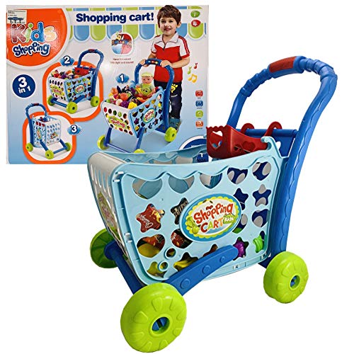 Tiktaktoo Carrito de Compras Einkaufstrolley para Niños con Música y Luz, Azul, Relleno con 36 Piezas Accesorio Tienda de Juguete Puesto de Juguete Tante Emma Descargar Verkaufsshop