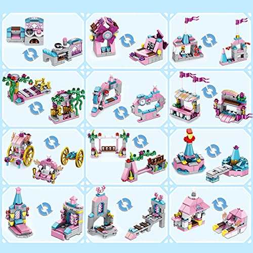 TINIBOLT Juego de Bloques de Construcción ,Rosa Princesa Castillo Palacio Juguetes de Construcción para 6 7 8 9 10 11 Años Niñas y Niños Regalo