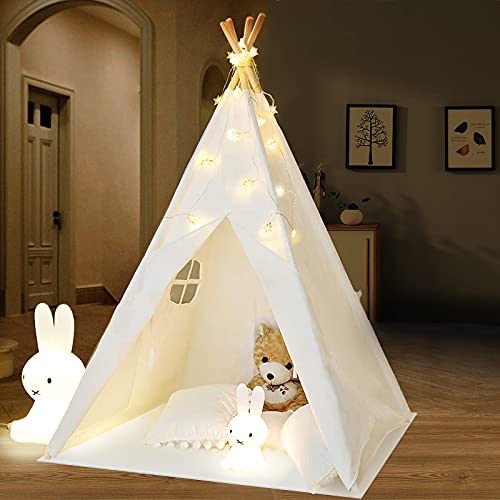 Tipi Infantil Tienda para niños con Luces de Hadas & Luz de Hadas & Alfombra Del Piso - Tienda de campaña para niños y niñas de Interior y Exterior