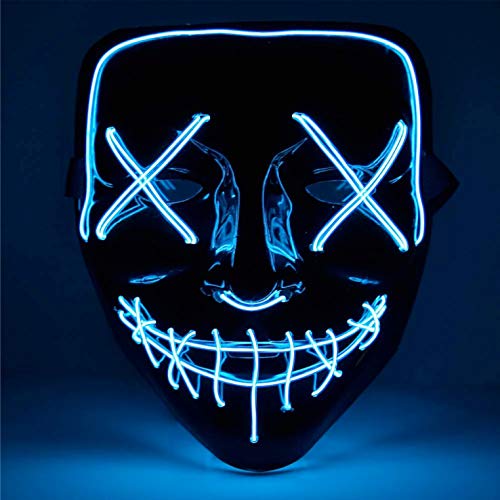 TK Gruppe Timo Klingler Máscara de terror LED roja - como de Purge con 3 efectos de luz, controlable, para Halloween como disfraz para hombres y mujeres (blue)