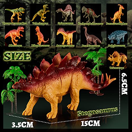 TOEY PLAY 12 Piezas Figuras Dinosaurios Juguetes con T-Rex, Triceratops, Arboles, Dinosaurio Juguete para Niños Niñas 3 4 5 Años