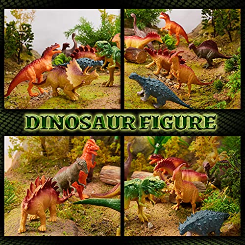 TOEY PLAY 12 Piezas Figuras Dinosaurios Juguetes con T-Rex, Triceratops, Arboles, Dinosaurio Juguete para Niños Niñas 3 4 5 Años