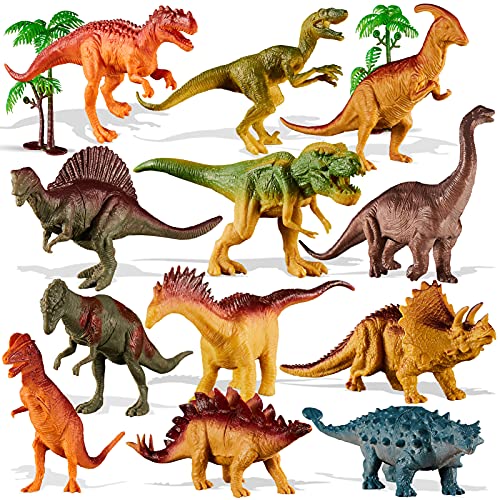 TOEY PLAY 12 Piezas Figuras Dinosaurios Juguetes con T-Rex, Triceratops, Arboles, Dinosaurio Juguete para Niños Niñas 3 4 5 Años