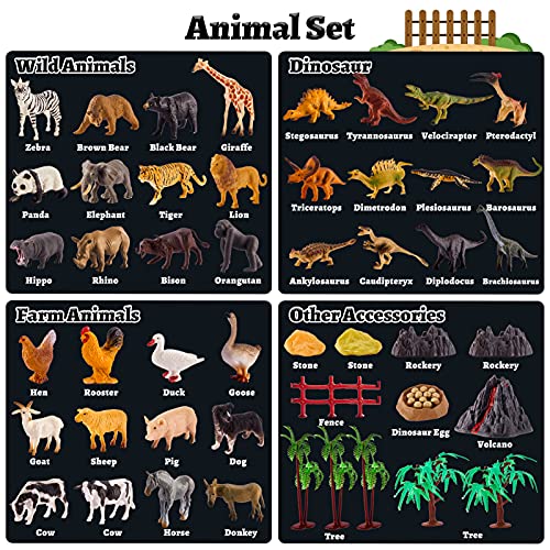 TOEY PLAY 3 en 1 Mini Animales de Juguete con Dinosaurios, 56 Piezas Figuras Juguete Animales Salvajes Granja, Educativo Regalo Niños Niñas 3 4 5 6 Años