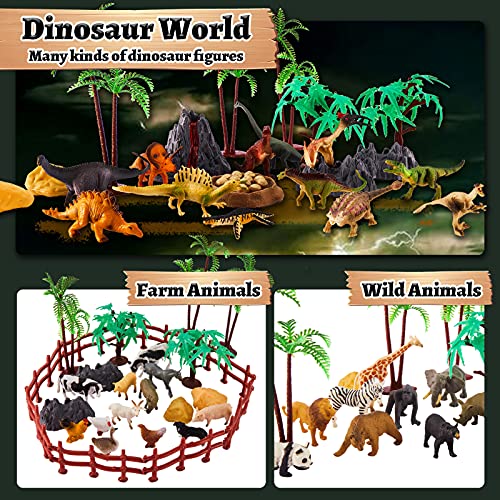 TOEY PLAY 3 en 1 Mini Animales de Juguete con Dinosaurios, 56 Piezas Figuras Juguete Animales Salvajes Granja, Educativo Regalo Niños Niñas 3 4 5 6 Años