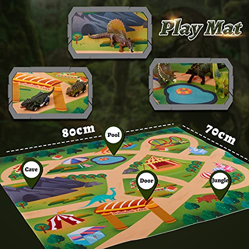 TOEY PLAY Dinosaurio Juguete con Coche, Tapete de Juego, Huevos de Dinosaurio y Caja, Dinosaurios Juguetes Figuras para Niños Niñas 3 4 5 6 Años