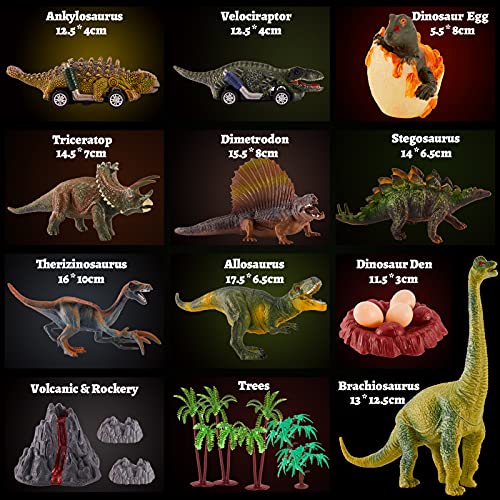 TOEY PLAY Dinosaurio Juguete con Coche, Tapete de Juego, Huevos de Dinosaurio y Caja, Dinosaurios Juguetes Figuras para Niños Niñas 3 4 5 6 Años