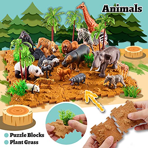 TOEY PLAY Figuras Animales Salvajes Juguetes con Tapete de Juego y Maleta, Animale del Zoo Juguete Niños Niñas 3 4 5 6 Años