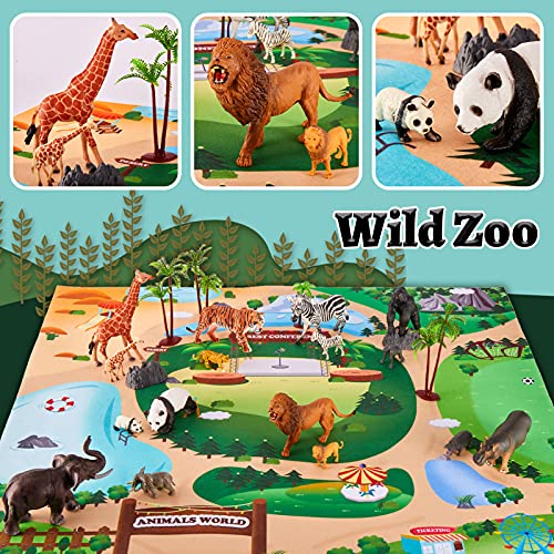 TOEY PLAY Figuras Animales Salvajes Juguetes con Tapete de Juego y Maleta, Animale del Zoo Juguete Niños Niñas 3 4 5 6 Años