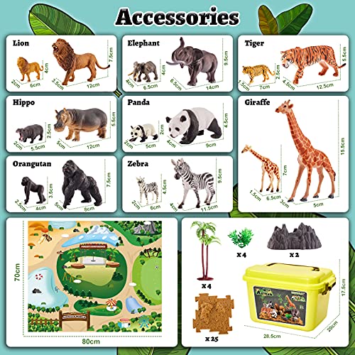 TOEY PLAY Figuras Animales Salvajes Juguetes con Tapete de Juego y Maleta, Animale del Zoo Juguete Niños Niñas 3 4 5 6 Años