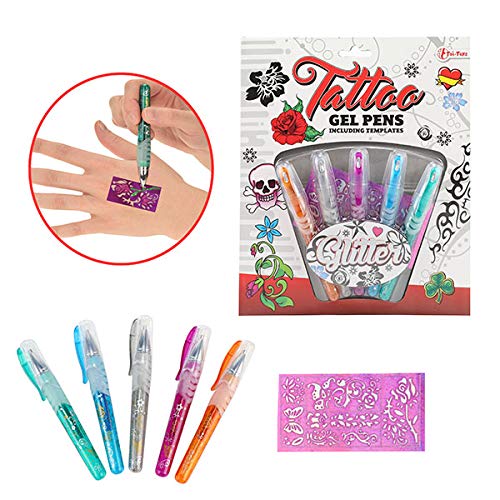 Toi-Toys- Tatouage Stylos de Gel 5 Pièces-Sur Carte Bolígrafos, Multicolor, 5 Unidad (Paquete de 1) (45622A)