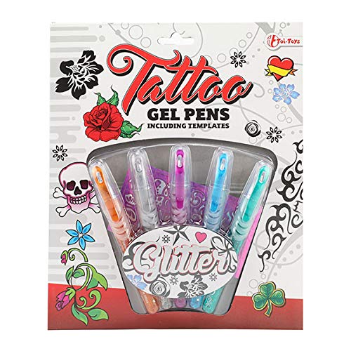 Toi-Toys- Tatouage Stylos de Gel 5 Pièces-Sur Carte Bolígrafos, Multicolor, 5 Unidad (Paquete de 1) (45622A)